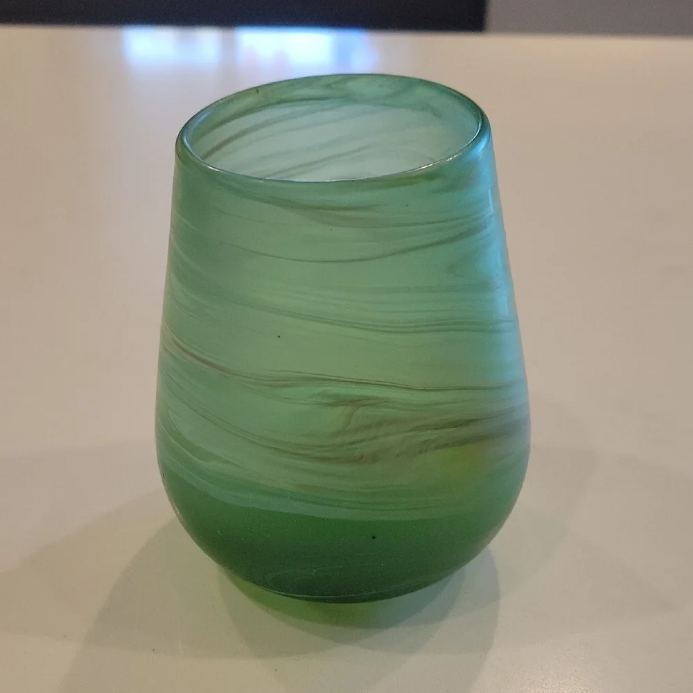 Handblown Phoenician Green Swirl  Candle  Holder